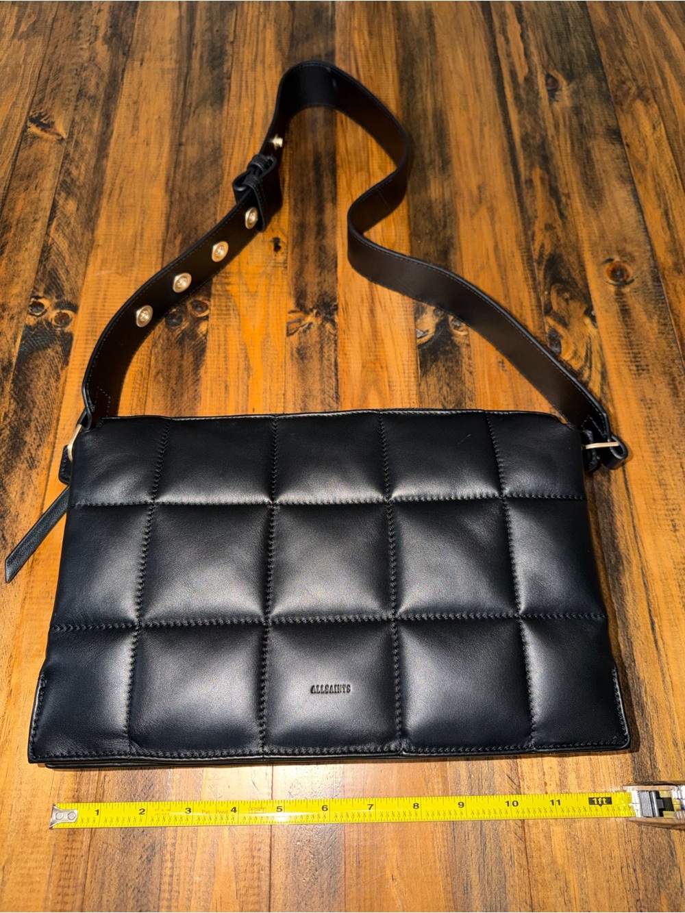ALLSAINTS Quilted Black Shoulder Bag with Studded Strap - Picture 7 of 13
